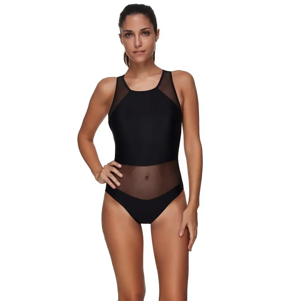 

Wholesale Black Plus One Piece Mesh Insert Swimsuit Zipper Back, N/a