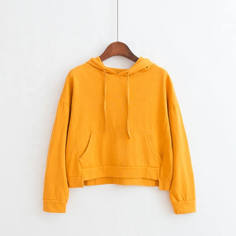 

wholesale cropped top hoodie 50/50 blend cotton polyester fleece womens yellow crop hoodie custom streetwear clothing