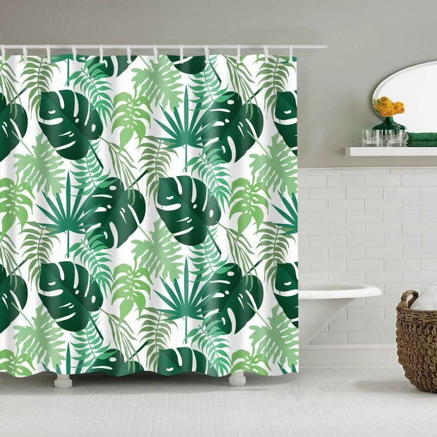 

Hot Sale Palm Leaves Design Waterproof Polyester Shower Curtain, Customer requirement