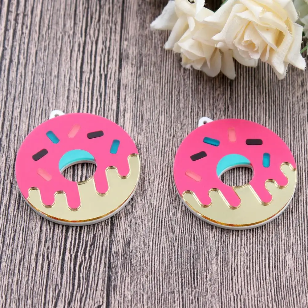 

AC1530- High Quality Donut Earrings Dangle Acrylic I Earrings Mirror Hot Pink Rainbow Earrings Laser cut