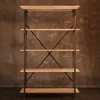 Rustic Iron Frame Solid Wood Cross-Brace bookShelves