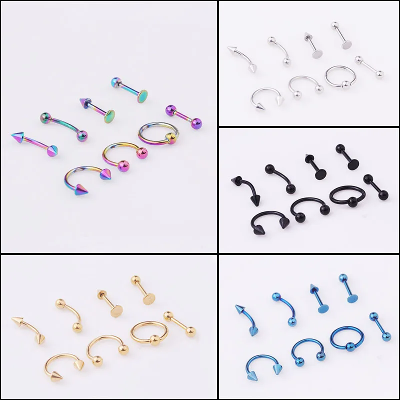 

Stainless steel body piercing jewelry Brow nose and lip ear bone nail universal ring 8 / set W067