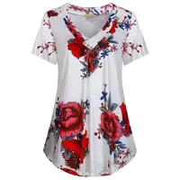 

5XL Plus Size Women Tunic Shirt 2019 Summer Short Sleeve Floral Print V-neck Blouses And Tops With Button Big Size Women Clothin