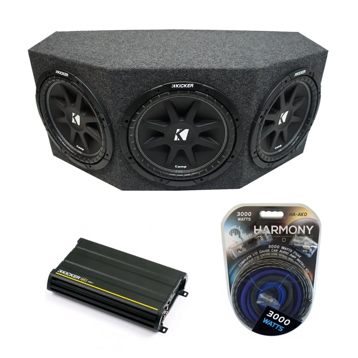Kicker Comp C12 Triple 12" Subwoofer Loaded 1800 Watt Sub Box Enclosure & CX1200.