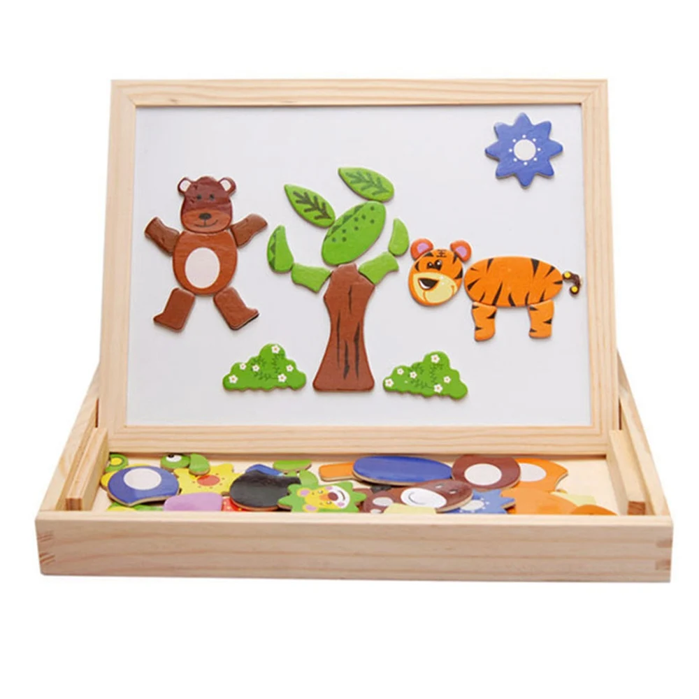 Fantastic Learning Education Wooden Animal Magnetic Puzzle Multifunction Writing Drawing Toys Board for Kids Baby Children