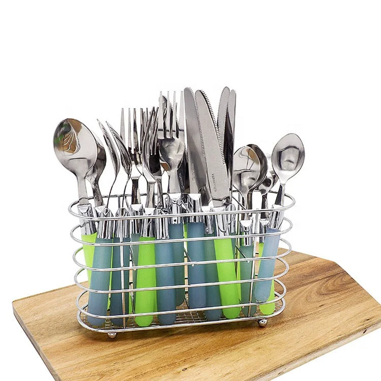 Flatware Set With Wire Stand Silverware Caddy For Buffet Kitchen