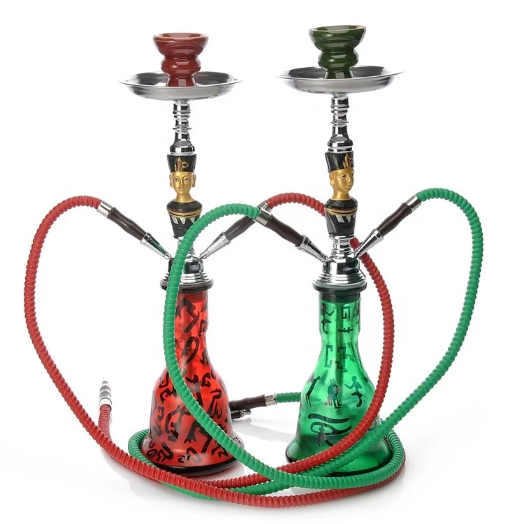 

Beautifully Carved Head Pipe Stem Hookah for Sale 2 Hose Arabian Shisha for Charcoal Water Pipe Shisha Hookah Hose EKJ H1001, Red/green