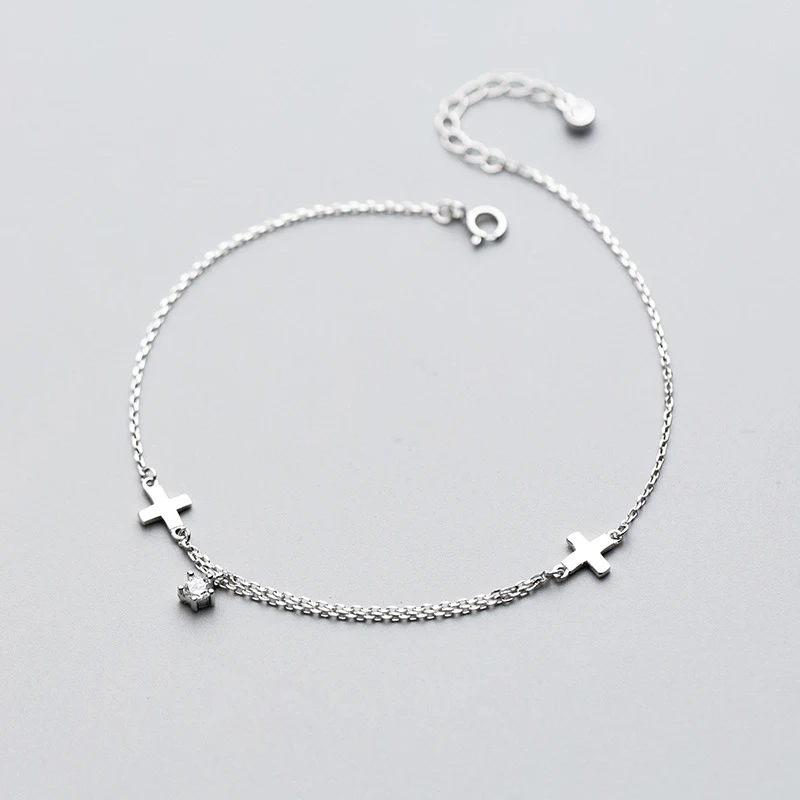 

Good Quality Trendy 925 Sterling Silver Cross With Diamond Charm Bracelets Jewelry