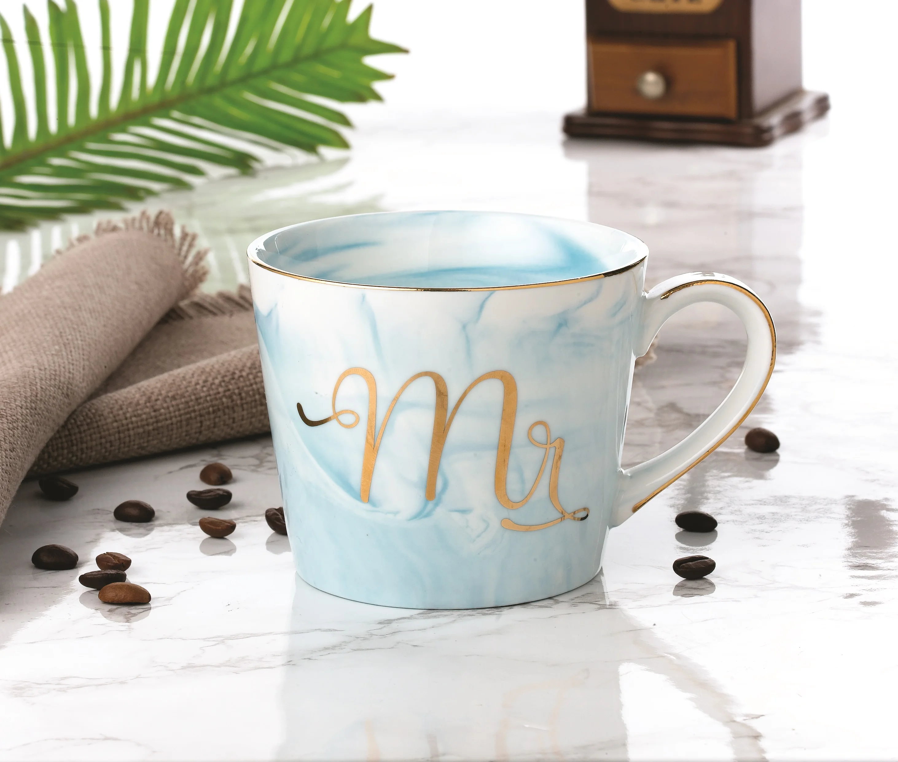 

Hot selling Cheap Gold Rimmed Marble Mug, Pink, blue, grey