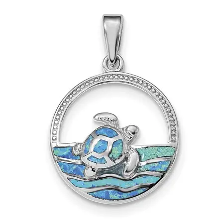 

925 Sterling Silver Jewelry Blue Opal Ocean Sea Turtle Pendant, Blue opal jewelry