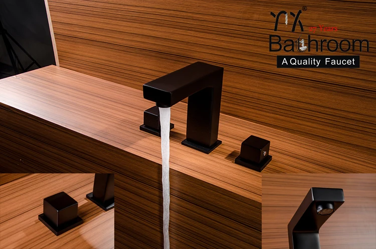 Square columns Long neck faucet Deck mounted dual handle with three hole waterfall matte black Basin bathtub dual-use faucet