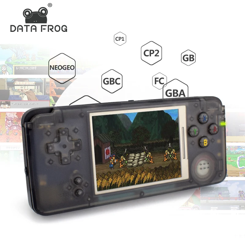 

Data Frog Retro Handheld Game Console 3 Inch Console Built-in 3000 Different Games Support For NEOGEO/G.BC/FC/CP1/CP2/GB/G.B.A., Black translucent
