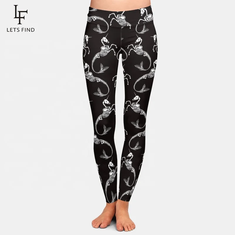 

Lowest moq custom bone unicorn printed high waist leggings yoga pants 230gsm double brushed milk silk