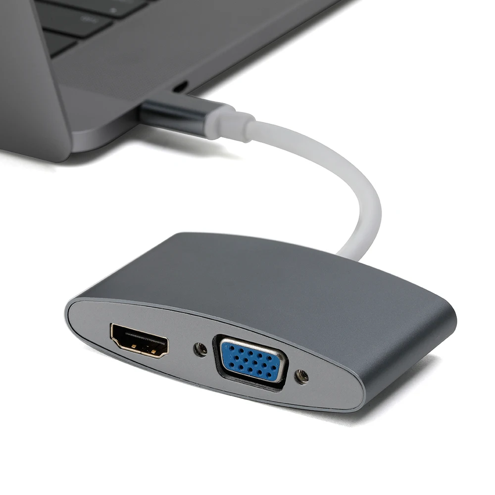 USB C to 4KHDMI VGA Audio Adapter USB 3.1 Type C to  VGA 1080P Dual Screen Display Converter