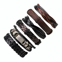 

Mens Womens DIY Hand Woven braided Wax Rope Genuine Leather Bracelets & Bangles