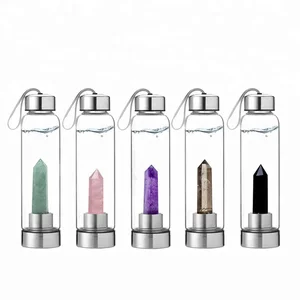 Image of 500ml Natural crystal pillar energy glass water bottle hexagonal column crystal health crystals healing stones custom logo