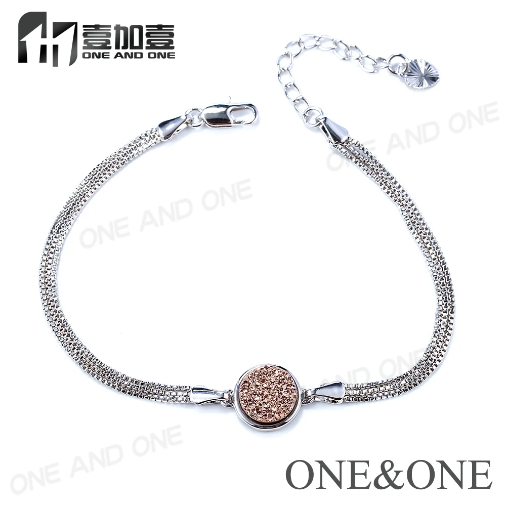 

Fashion Bracelets 2018 Natural Druzy Agate Stone Silver Chain Bangles Best Selling New High Quality