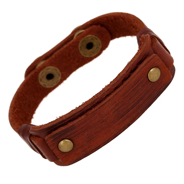 

Metal Rivet Punk Genuine Leather Wide Bracelet for men simple leather bracelets
