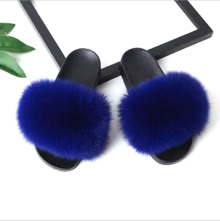 
Factory Direct Wholesale real brown fur slipper Soft fox Fur Slides slippers 