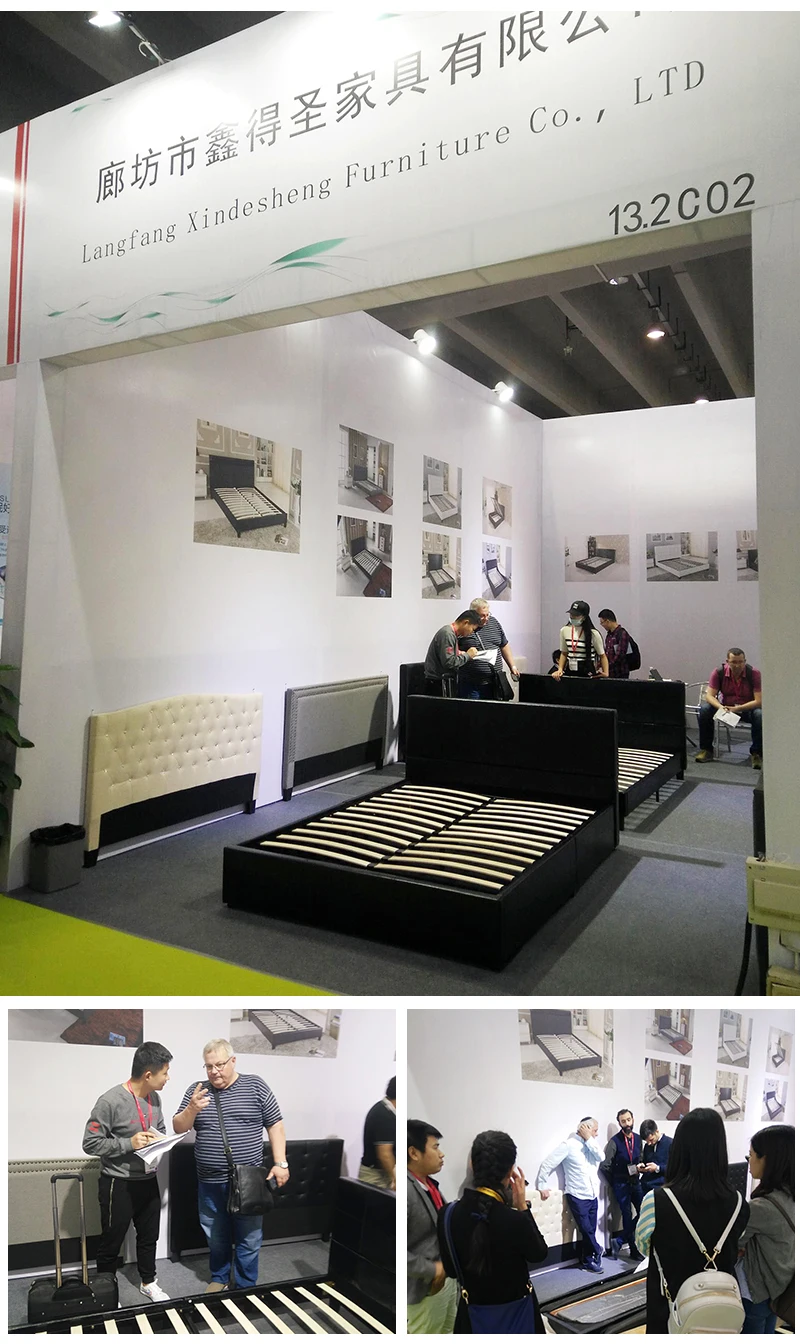 Modern Design Bedroom Furniture Upholstered Platform Folding Double Bed Designs with Tufted Headboard Wooden Slats