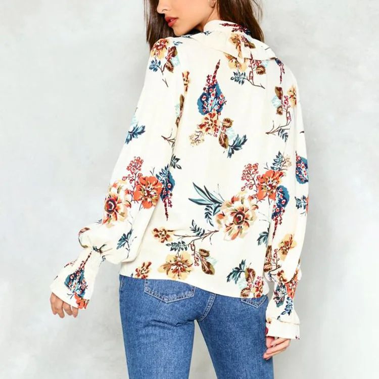 Top da Donna con Scollo a V Boho Floral Flower Print Camicette a Maniche Lunghe Casual T-Shirt S-XXL 