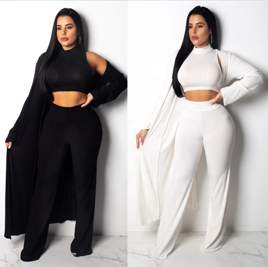 

B34293A 2018 Fall and winter fashion casual wear women knitted 3 pcs pants set