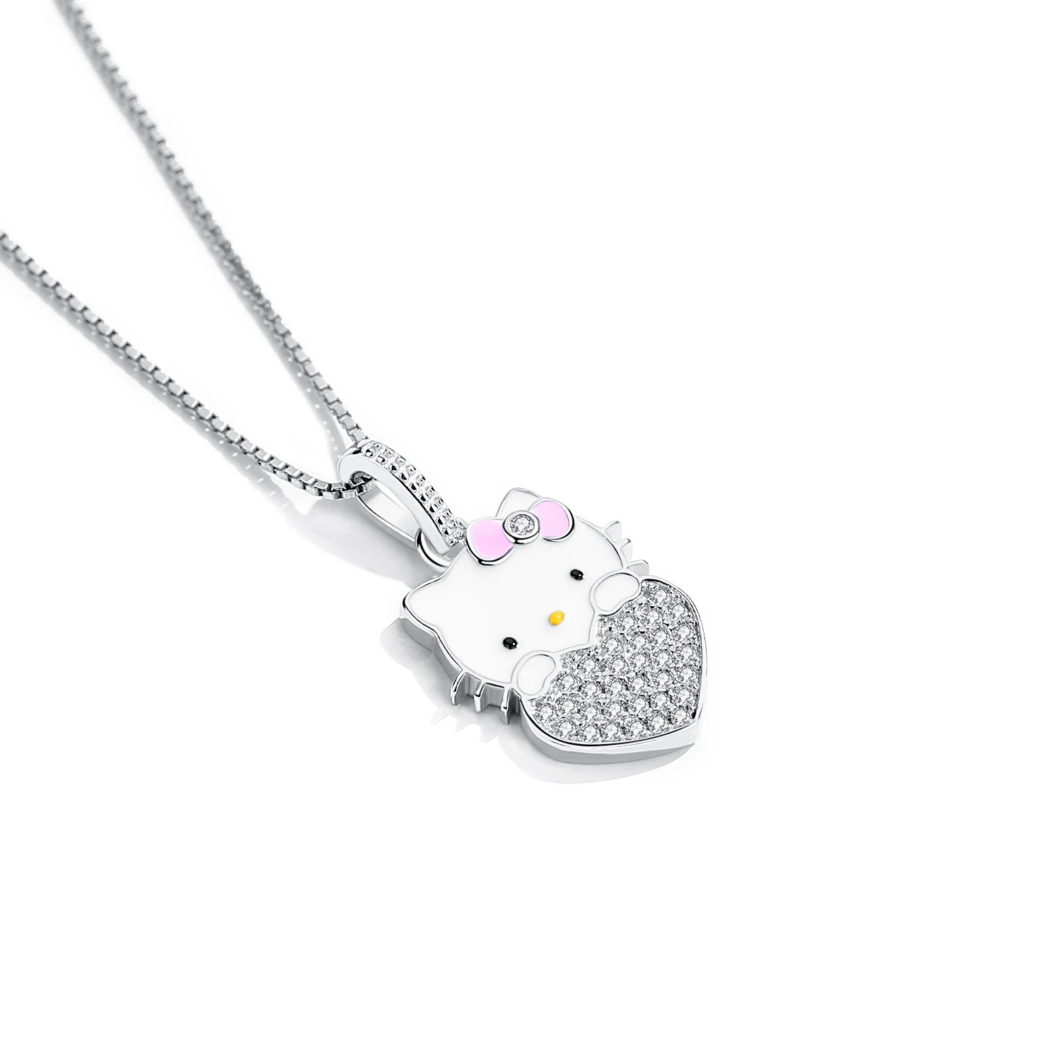 Girl Party White Cute Cat Sterling 925 Silver Charm Pendant Necklace CH95 