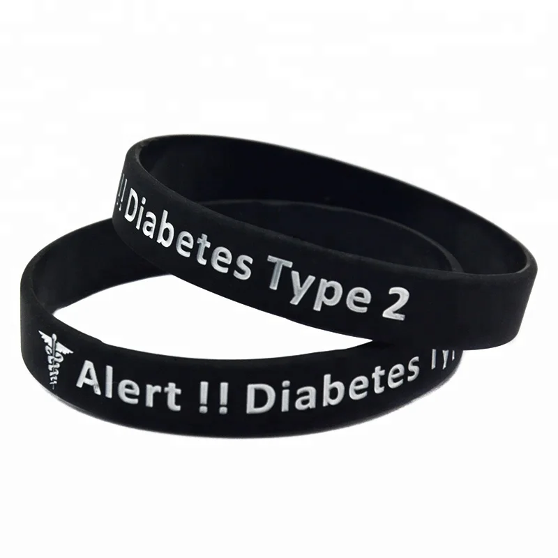 

50pcs/Lot Medical Alert Diabetes Type 2 Silicone Wristband Bracelet