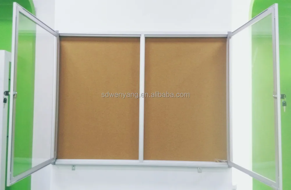 double door aluminum frame wall mount Bulletin Board Enclosed Cork Notice Board