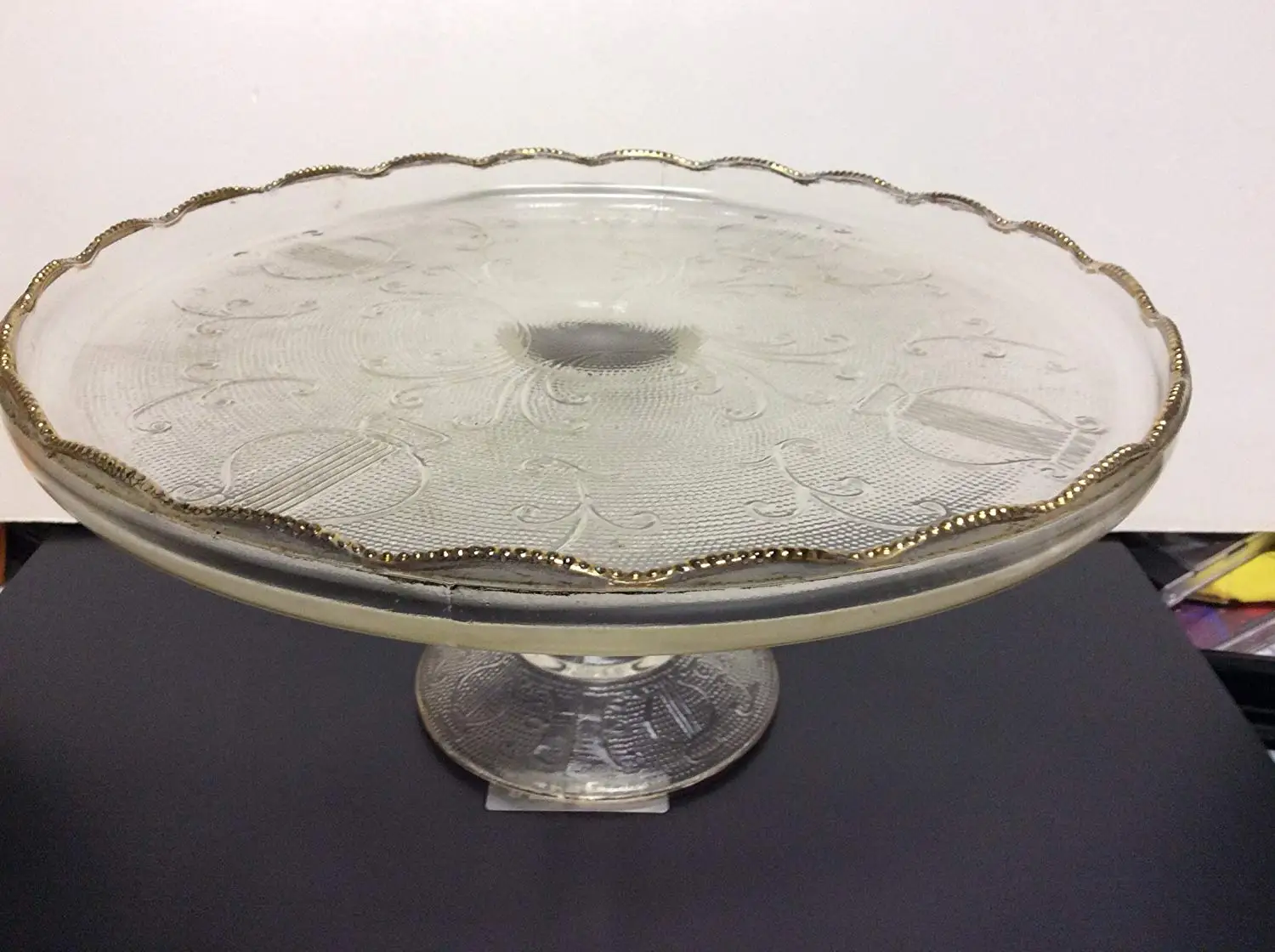 Badash D106S Silver Colored and White Glass Footed Cake Plate Badash Crystal
