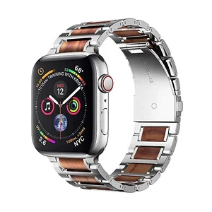 Stainless Steel and Natural Wood Wooden Watch Bands For Apple Watch Smart Watch 2