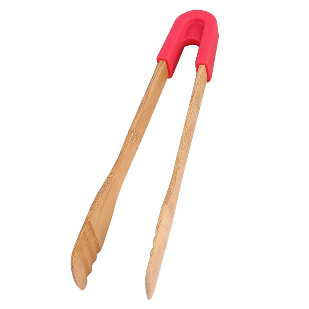 

Bamboo Food Toaster Tongs Wooden Salad Cake Snack Clip Grip Silicone Handle Bread BBQ Tongs Kitchen Tools Clamp Cooking Utensils