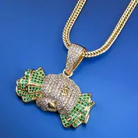 

KRKC&CO 14K Gold Green CZ Iced Out Holding the Dollar Pendant Hip Hop Jewelry for amazon/ebay/wish online store for Wholesale