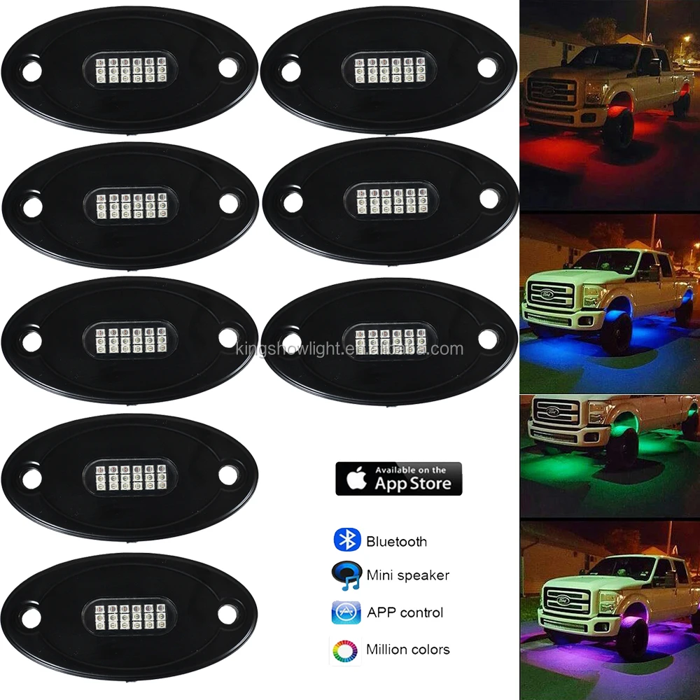4pcs RGB LED Rock Lights Wireless APP Controlled Music Flashing For Offroad Boat Truck under car light ATV Motorcycle