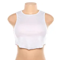 

R10062S Women's round neck sleeveless slim navel short solid color tank top