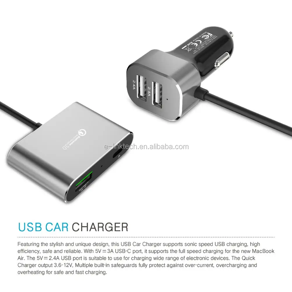 Wholesale 4 Port Qc3.0 Usb In Car Battery Charger Adapter With 1.5m