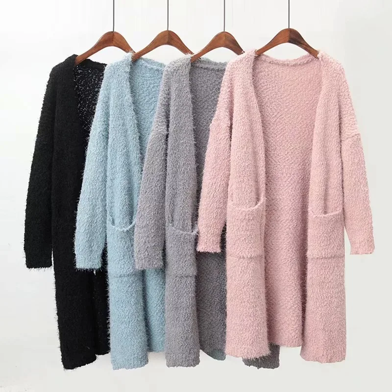 

MY-228 2019 High quality long sleeve cashmere fur sweater coat for fat women winter outwear Boutique Brand ladies clothing