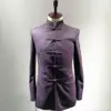 Dark Purple Jacquard Chinese Tunic Blazer