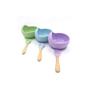 Image of Different Color Baby Silicone Bottle Set,Different Design Baby Feeding Bowl,Food Grade Silicone Baby Suction Bowl and Spoon Set