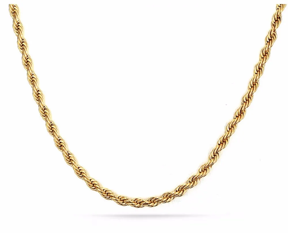 

3mm diameter 18K gold plated Best Stainless Steel Mens Womens Necklace Twist Rope Chain LTC111, Silver and gold