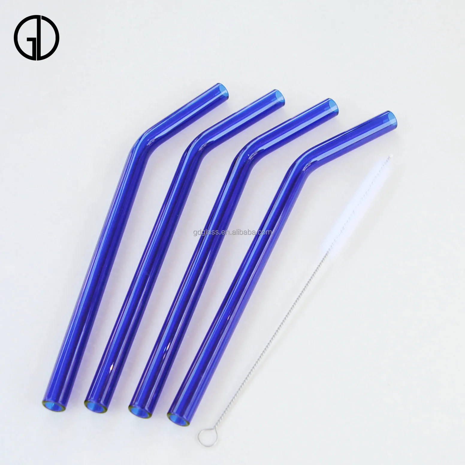 

Factory direct price discount reusable Durable fashion bent glass straws, Jade white transparent black teal yellow