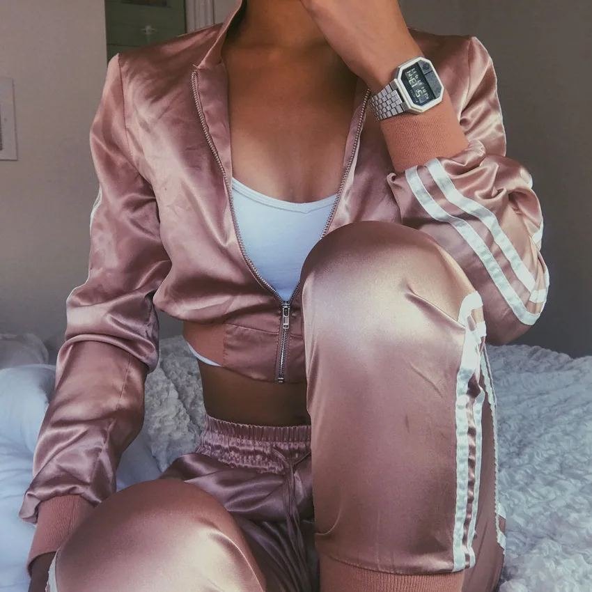 Custom Made soft running Track Suits For Women stylish fashion women satins suits
