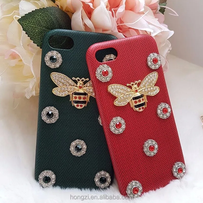 

Luxury Leather 3D Metal Bee Pearl Phone Cases For iphone 7 PU Material Fashion Fundas For iPhone 6 6S Plus 7P X Back Cover Coque