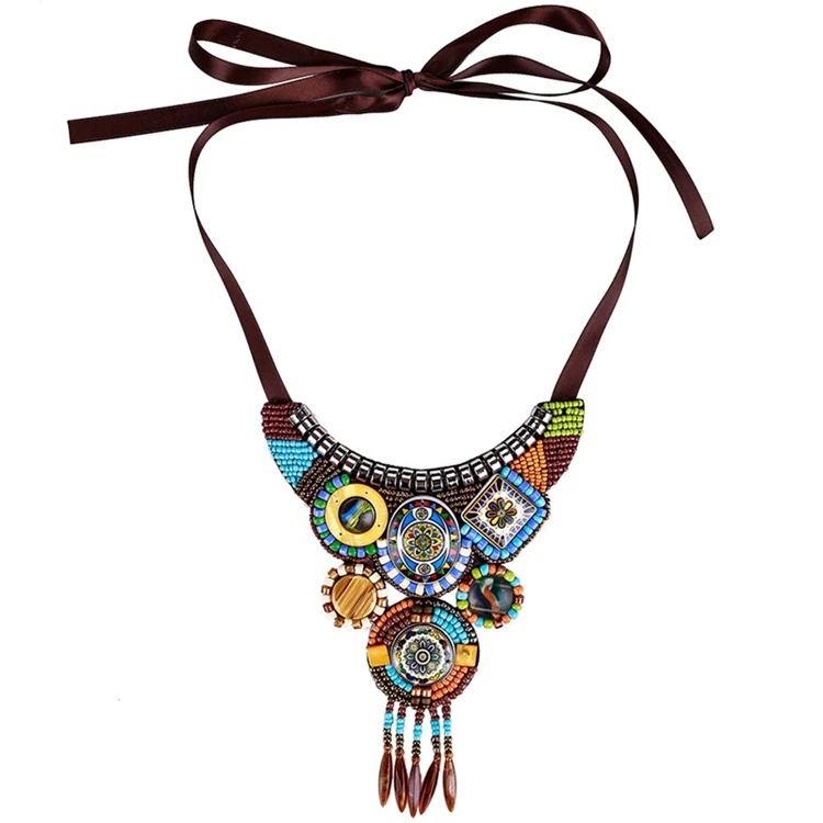 

Women's Ethnic Statement Handmade Bohemian Jewelry Necklace, Multi