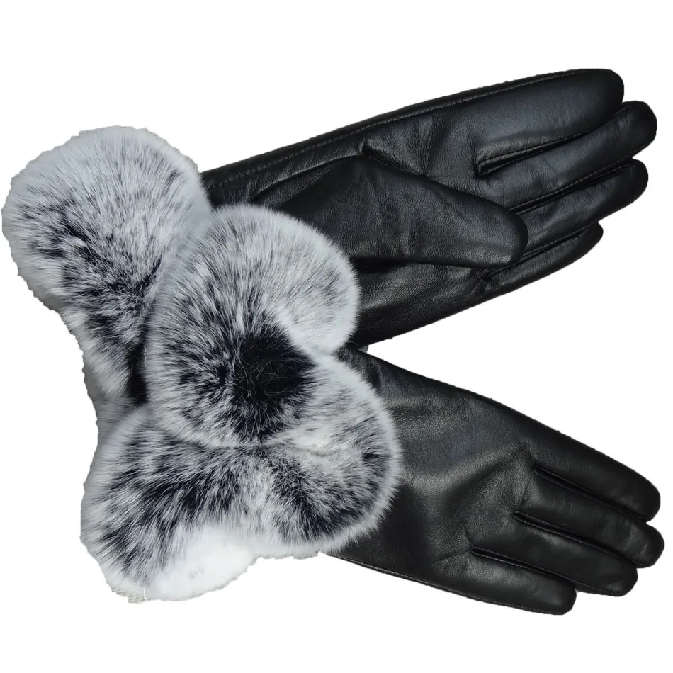 ladies fur cuff leather gloves