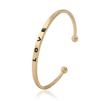 

European Style LOVE Engraved Gold Plated Open Cuff Bangle Love Ball End Opening Cuff Bangle