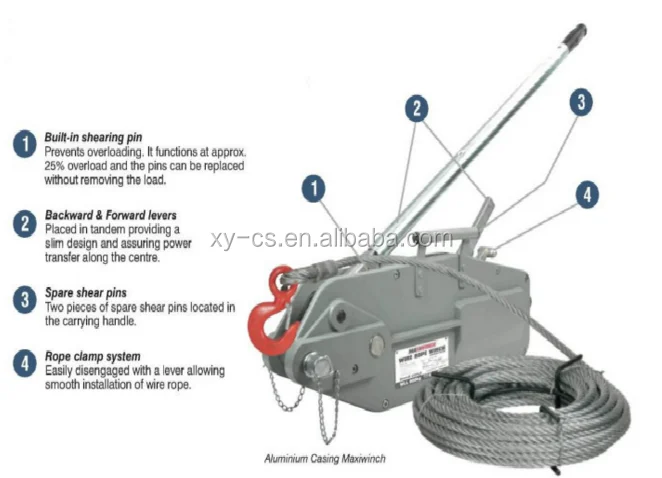 20 Meters Long Steel Wire Rope Manual Hoist Winch with 0.8-5.4T Capacity for Power Construction