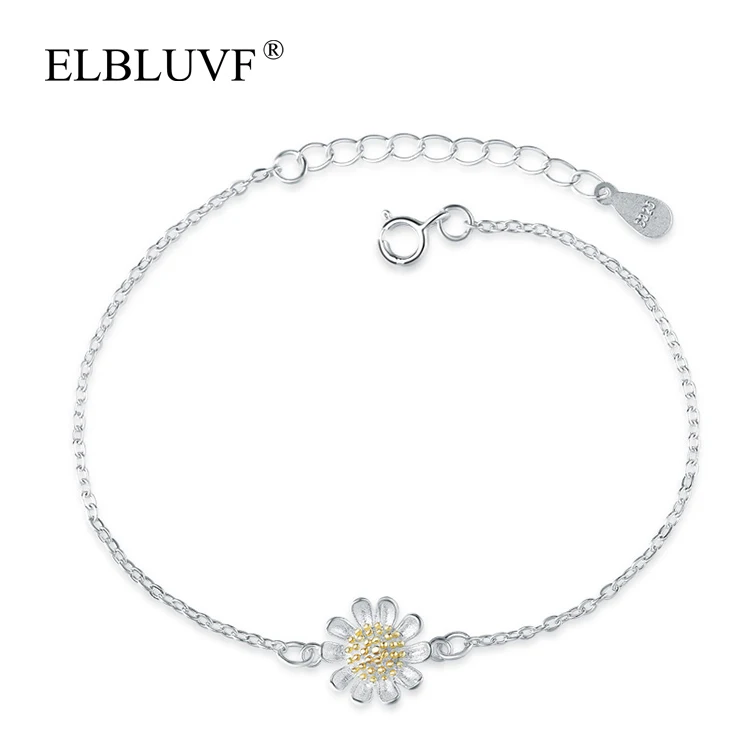 

ELBLUVF 925 Silver 24K Gold Fancy Daisy Bracelet jewelry for girls / ladies / females, Color separation