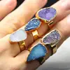 AM-YGH284 Colorful Solar Quartz 18k Gold plated Druzy Ring Women Ring Jewelry Fashion Jewelry Adjustable Stone Ring
