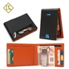 Fashion and thin large capacity billfold luxury RFID genuine leather card holder wallet money clip with metal zipper coin pocket